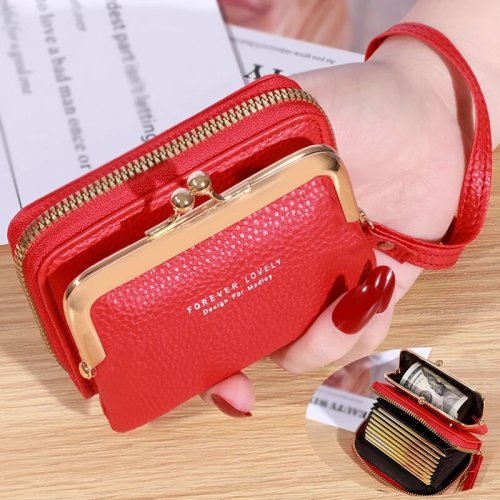 Image of Stylish Women's Wristlet Wallet with Multiple Card Slots, Large Capacity Coin Clip, and Secure Money Clip Design