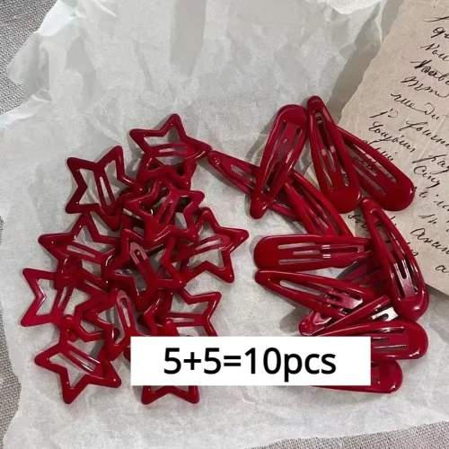 Bild von Kawaii Haarspangen Set – Rote Sterne & Waterdrop Clips