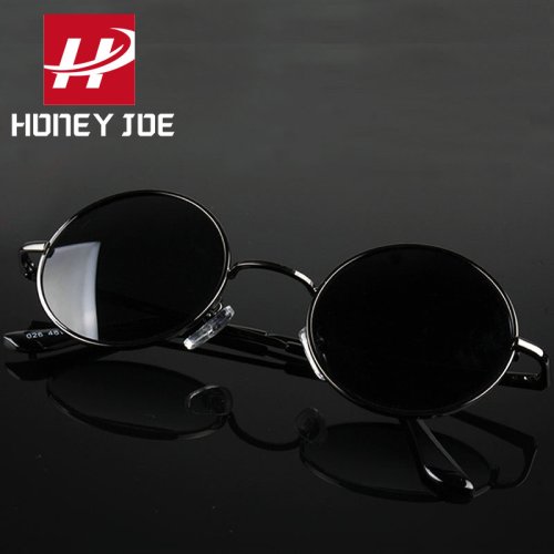 Imagen de Gafas de sol polarizadas redondas Retro Vintage para hombre, gafas de sol de diseñador de marca para mujer, montura de Metal de aleación, lentes negros, gafas para conducir UV400