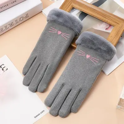 Image de Gants Hiver Femme - Doux, Écran Tactile & Chat Brodé