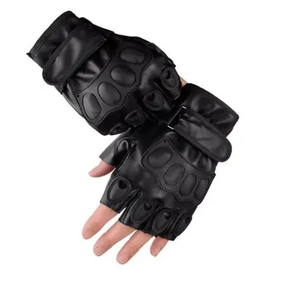 Image de Gants Fitness Demi-Doigt en Cuir - Noir