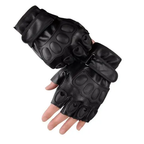 Image de Gants Fitness Demi-Doigt en Cuir - Noir