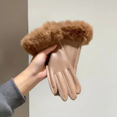 Image de Gants Hiver Femme en Cuir PU avec Fourrure - Élégants & Tactiles