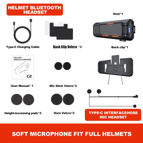 Immagine di Casco Moto con Interfono Bluetooth C2 - Audio e Comunicazione Avanzata