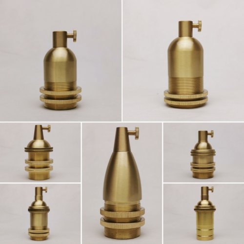 Image de Douille Lampe E14/E12 en Laiton Rétro - Base Plafonnier Céramique & Cuivre