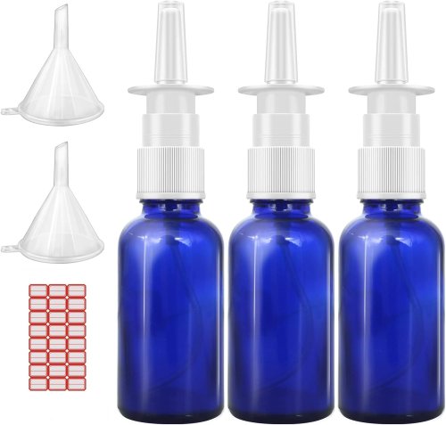 Afbeelding van Hervulbare Glazen Neusspray Fles van 100 ml met Blauw Drukmondstuk – Natuurlijke en Herbruikbare Verstuiver voor Gezondheid en Huidverzorging