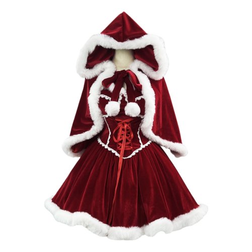 Zdjęcie Sukienki na przyjęcie bożonarodzeniowe Święty Mikołaj Kostiumy Cosplay Lolita Uniform Suit Red Skirt Cape New Year Clothes Xmas Gifts Plus Size