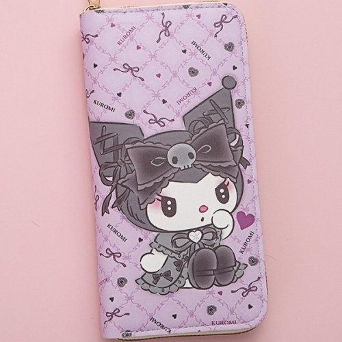 Zdjęcie Portfel damski Sanrio Kuromi – długie etui z kreskówką, duża pojemność, zamek błyskawiczny, miejsce na telefon i karty, idealny dla studentek