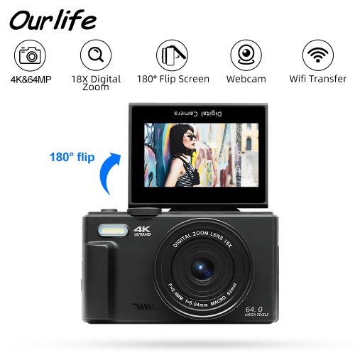 Imagen de Cámara Digital Compacta 4K con Zoom Óptico 18x, Pantalla Abatible, Wi-Fi y Grabación de Video para Vlogs y YouTube