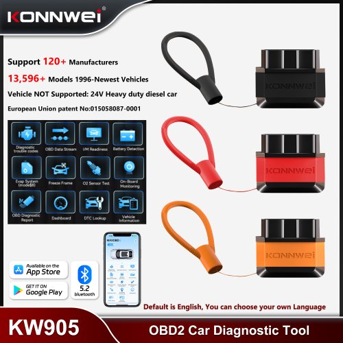 Immagine di Konnwei KW905 ELM327 OBD2 Scanner Bluetooth 5.0 per Auto - Strumento Diagnostico con Lettore di Codici, Compatibile con Android e iOS