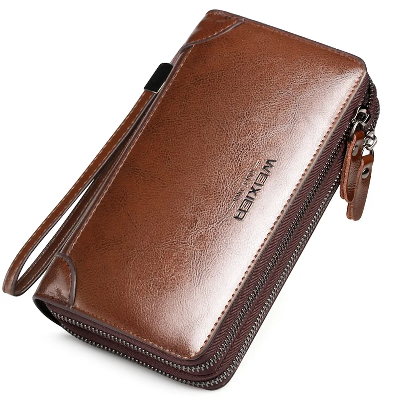 Bild von Weixier Handgewickelte Herrentasche aus Ölwachsleder, Herren-PU-Handtasche, Grab-Bag, multifunktionale Geldbörse, große Kapazität, Business-Herren