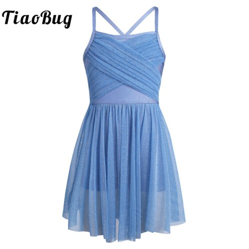 Immagine di Tutù di Danza per Bambine con Tulle Glitterato e Body in Rete – Costume da Ballo Lirico Brillante per Ragazze