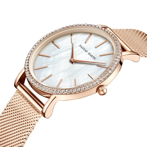 Imagen de Reloj de lujo con movimiento de cuarzo japonés para mujer, esfera de concha, diamantes de imitación, caja de regalo de moda de acero inoxidable, reloj de pulsera impermeable para mujer