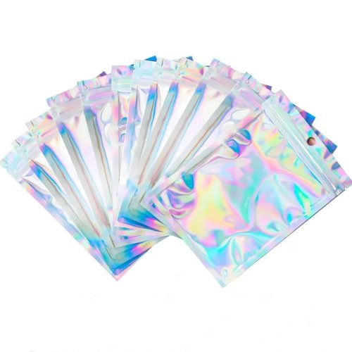 Zdjęcie Holograficzne Torby Mylar Odporne na Zapachy z Zamkiem Ziplock – 7 Rozmiarów, Idealne do Przechowywania Żywności, Biżuterii i Imprezowych Favorów