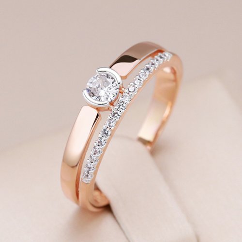 Imagen de Anillos de circón natural en oro rosa 585 con acabado plateado, diseño elegante y delgado para mujer, joyería fina ideal para bodas y uso diario