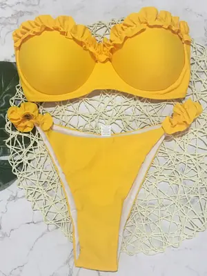 Image de Bikini sexy à volants et fronces, coupe bandeau 2 pièces