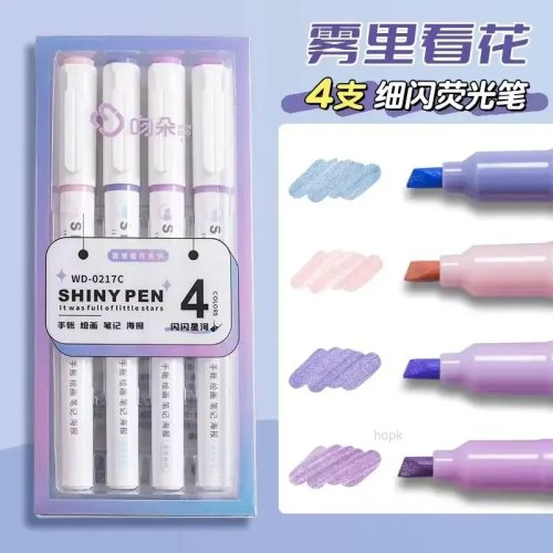 Juego de 4 Resaltadores Kawaii en Caja Brillante con Colores Pastel, Ideal para Marcar Textos, Dibujar y Decorar Álbumes de Recortes