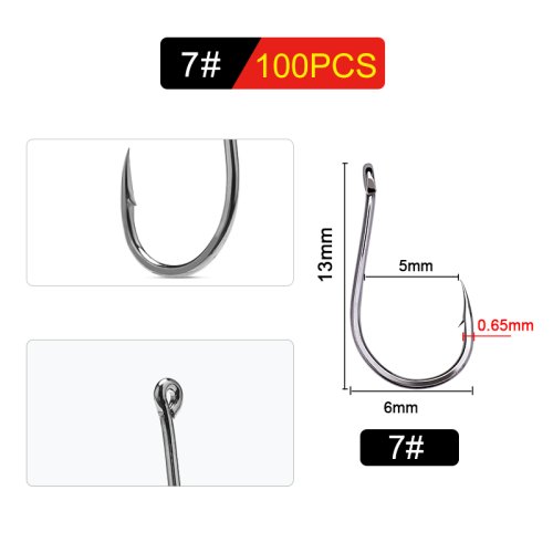 Immagine di FTK CHINU Amo da pesca con anello spinato 1/0 # -5/0 # 50 pezzi 1 # -7 # Amo da pesca in mare da pes...