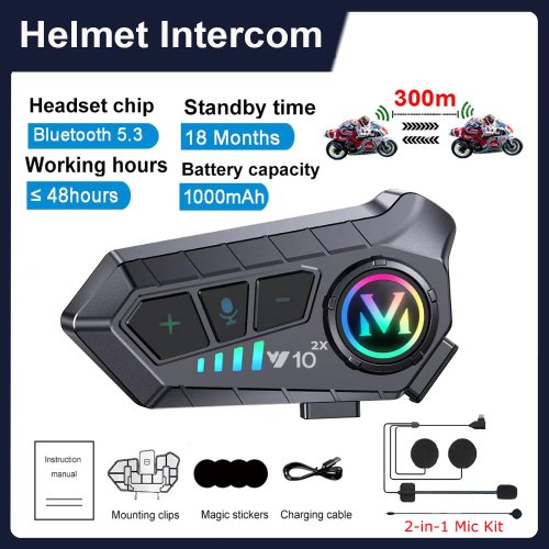 Imagen de Intercomunicador inalámbrico para casco de motocicleta, interfono comunicador impermeable con Bluetooth, llamada con manos libres de 300m, 2000mah