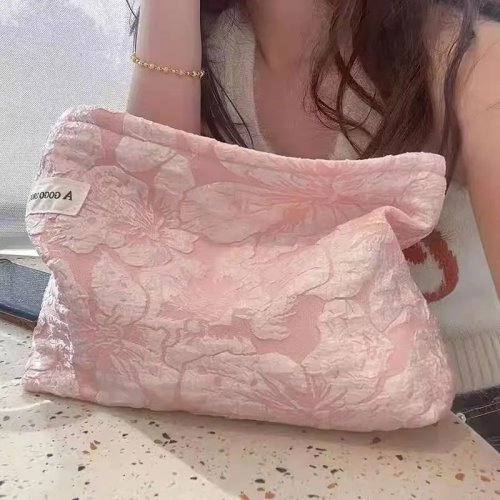 Bild von Stilvolle Kosmetiktasche mit Rosa-Blumen-Prägung – Praktische und Elegante Aufbewahrungstasche mit Großem Fassungsvermögen für den Alltag