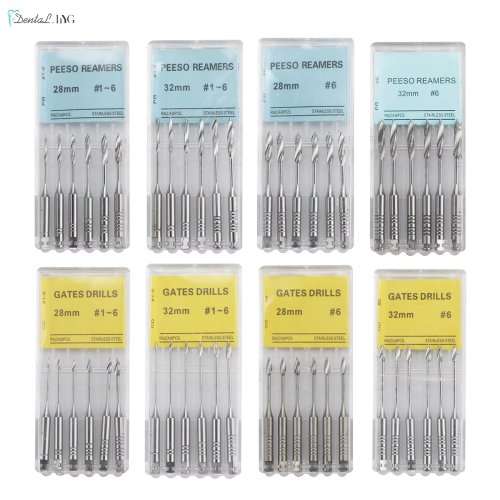 Bild von 6-teiliges Set Endodontie-Bohrer aus Edelstahl – Peeso-Reibahlen, Glidden-Bohrer und Rotary-Instrumente für Zahnärzte, 28 mm & 32 mm, kompatibel mit Dentalmotor