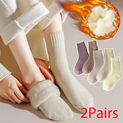 Image de Chaussettes thermiques en laine cachemire pour femme, chaudes et douces