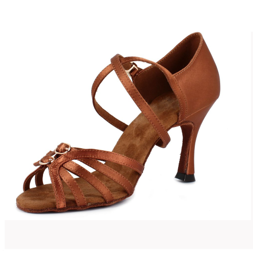 Bild von Sexy Tanzschuhe für Damen – Braun Satin, 7,3 cm Absatz