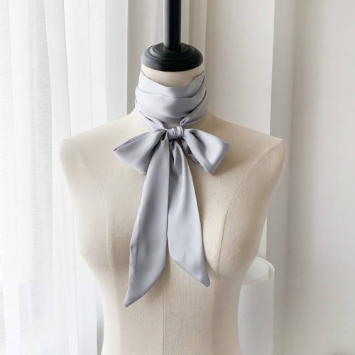 Immagine di Sciarpa di Seta Coreana Lunga 190 cm in Chiffon Tinta Unità - Fascia per Capelli Versatile e Decorativa, Nastro di Raso per Abbinamenti Eleganti