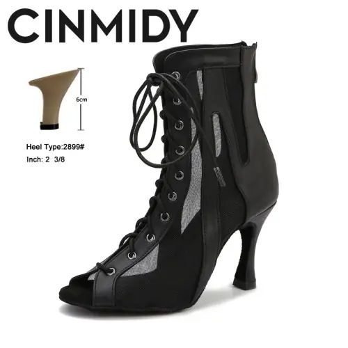 Image de Bottes de Danse Noir Cuir pour Femme - Salsa, Tango, Latin