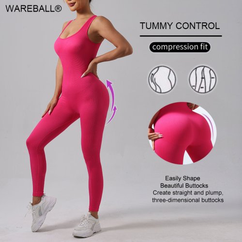 Bild von WAREBALL Sports Running Studio Nahtloser, hochelastischer, einfarbiger Sport-Overall für Yoga und Fitness für Damen