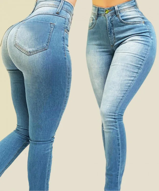 Afbeelding van Pure kleur jeans voor dames, denim jeans met hoge taille, straatspel, cultiveer je moraliteitsbroek, vormgevend figuur met jeans met hoge taille