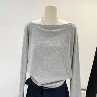 Image de Chemise Asymétrique Épaule Dénudée - Style Élégant Automne-Hiver