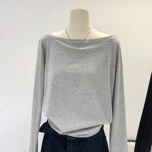 Immagine di Camicia Donna Autunno-Inverno Monospalla in Cotone a Maniche Lunghe con Spalla Inclinata e Base Larga Stile Interno