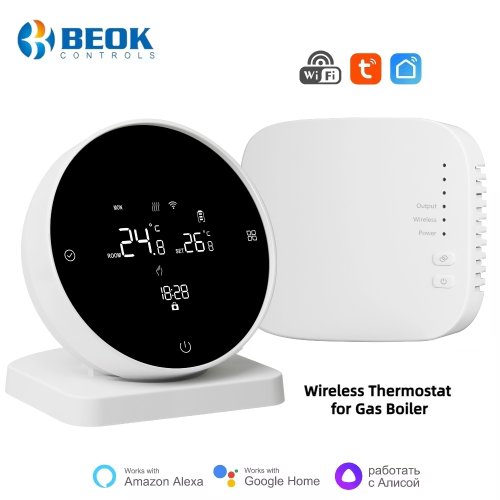 Immagine di Termostato Wi-Fi Wireless per Caldaia a Gas con Controllo Remoto via App, Compatibile con Tuya, Google Home e Alexa – Regolazione della Temperatura con Batteria Integrata