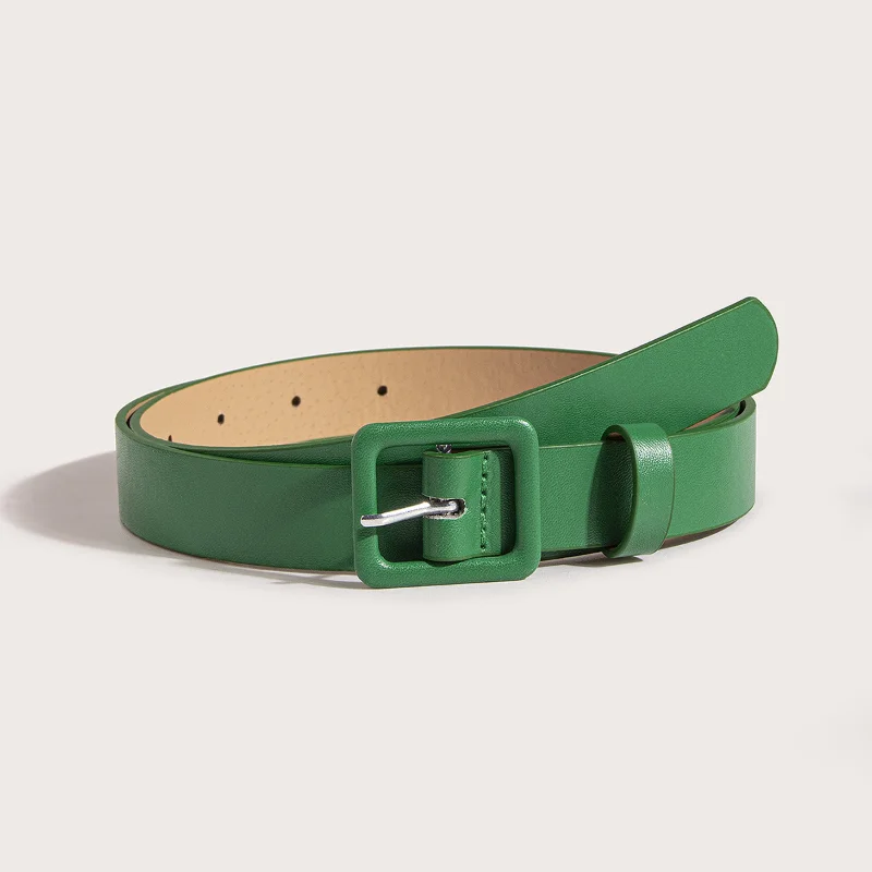 Imagen de Cinturón de Mujer en Cuero PU con Hebilla Cuadrada - Accesorio de Moda para Pantalones Casuales en Blanco, Beige y Verde