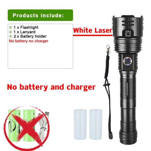 Imagen de Nuevo Linternas láser blancas de 12000mAh 1000000 Linterna ultrapotente LM con zoom, linterna recargable por USB, antorcha para acampar al aire libre