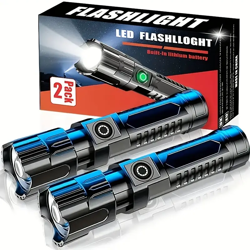 Immagine di Torcia Portatile Ricaricabile con Zoom LED, 3 Modalità di Illuminazione, Lampada Manuale Impermeabile ad Alta Potenza per Lavori, Campeggio e Uso All'Aperto