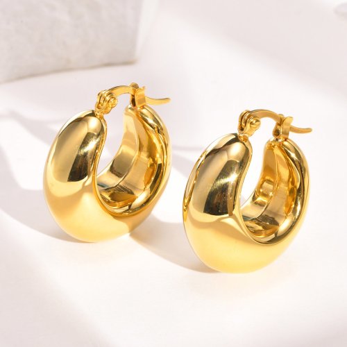 Afbeelding van Stijlvolle Gouden Kleurige Roestvrijstalen Oorbellen voor Dames en Meisjes - Half Holle Ronde Cirkel Oorsieraden met Trendy Design