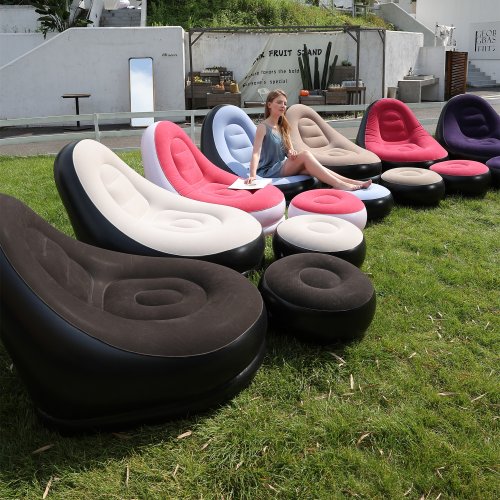 Sofá Pérezoso Inflable Plegable y Reclinable para Exterior - Cama de Aire Portátil con Diseño Moderno para Jardín, Playa o Almuerzos al Aire Libre