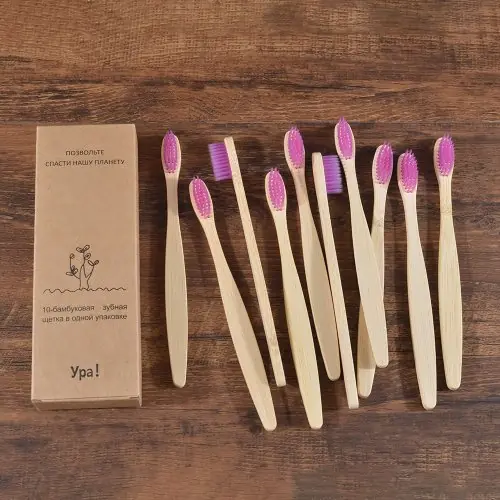 Image de Brosses à Dents Bambou Écologiques - Lot de 10