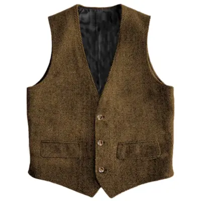 Image de Gilet Homme Marron Vintage à Chevrons - Élégant & Polyvalent
