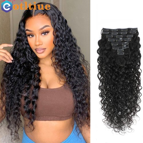 Immagine di Estensioni Capelli Umani Remy Brasiliani con Clip - Onda d'Acqua Naturale, 8 Pezzi da 120g, Lunghezza 12-26 Pollici, Colore Naturale