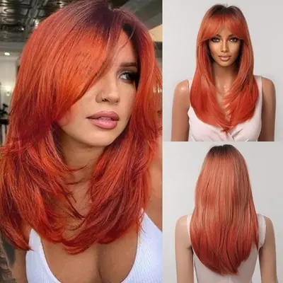 Image de Perruque Lolita Rouge-Noir Ombré Longue & Lisse