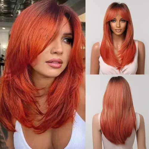 Image de Perruque Lolita Rouge-Noir Ombré Longue & Lisse