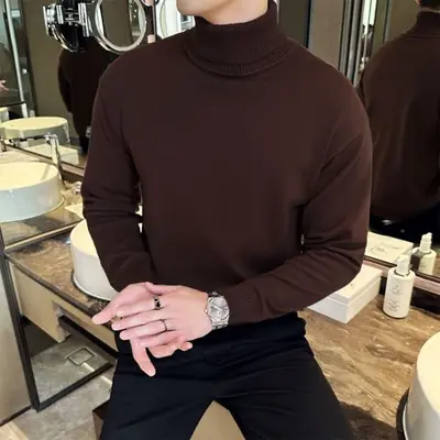 Image de Pull Homme Col Roulé Tricoté Hiver Chaud