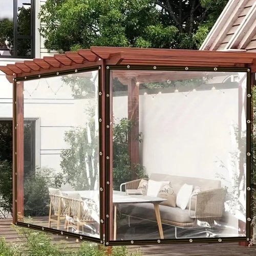 Imagen de Lona de plástico transparente impermeable para exteriores, toldo resistente a la lluvia ideal para terrazas, balcones y protección de plantas suculentas