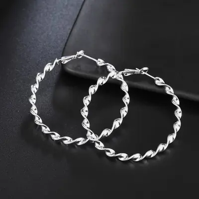 Image de Boucles d'oreilles Créoles Argent 925 - Grand Cercle Élégant