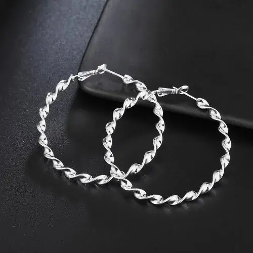 Image de Boucles d'oreilles Créoles Argent 925 - Grand Cercle Élégant