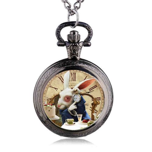 Immagine di Orologio da Tasca Donna e Bambini con Ciondolo Alice nel Paese delle Meraviglie - Design Fashion Movie, Collana con Orologio Regalo Originale