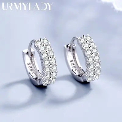 Image de Boucles d'oreilles en argent 925 - Cristaux zirconium double rangée